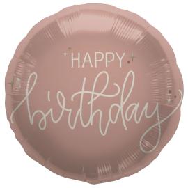 Rund Folieballon Happy Birthday Cremelyserød