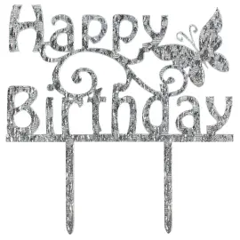 Happy Birthday Sommerfugl Kagepynt