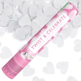 Konfettikanon Hvide Hjerter 28 cm