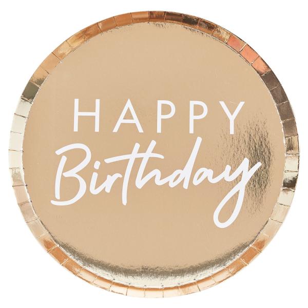 Happy Birthday Tallerkener Metallic Guld