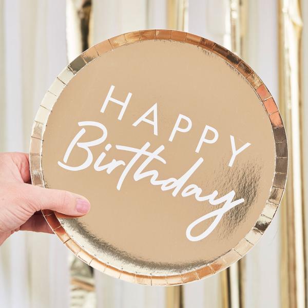 Happy Birthday Tallerkener Metallic Guld