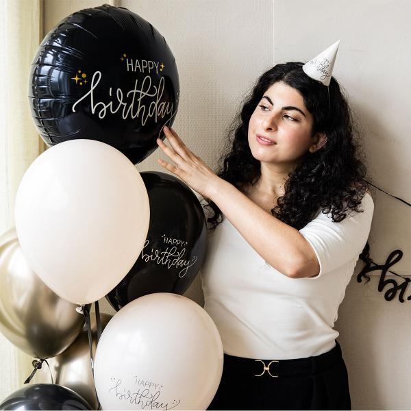 Rund Folieballon Happy Birthday Sort
