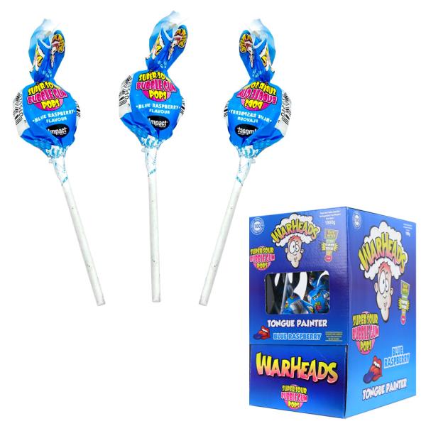Warheads Slikkepind Supersur Blue Raspberry