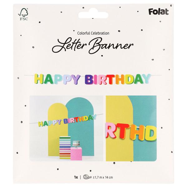 Bogstavguirlande Happy Birthday Flerfarvet 1,7 m