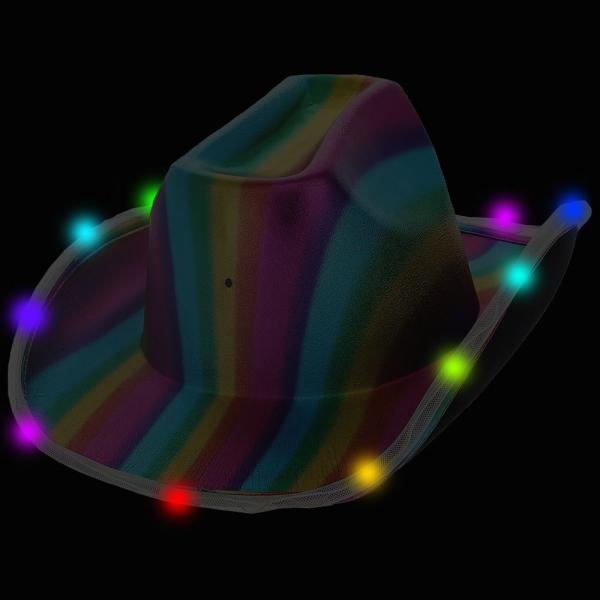 LED Cowgirl Hat Metallisk Rainbow