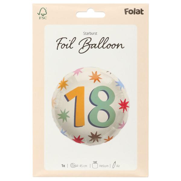 Rund Folieballon med Stjerner 18 år