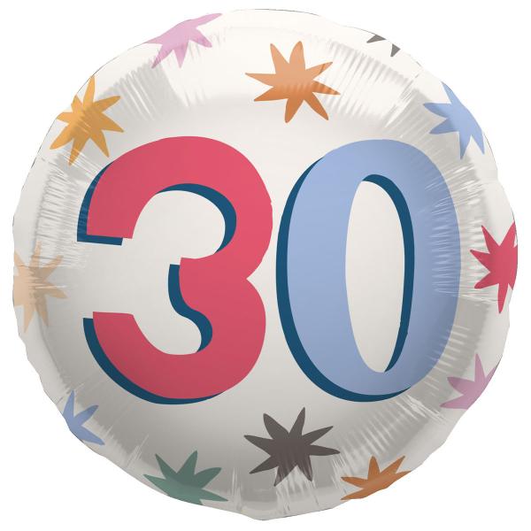 Rund Folieballon med Stjerner 30 år