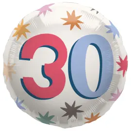 Rund Folieballon med Stjerner 30 &aring;r
