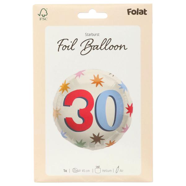 Rund Folieballon med Stjerner 30 år