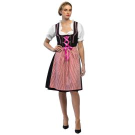 Oktoberfest Tyrolerkjole Lyser&oslash;d/Sort/Hvid