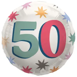 Rund Folieballon med Stjerner 50 &aring;r