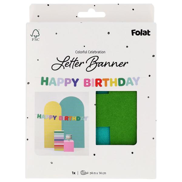Bogstavguirlande Happy Birthday i Filt 4 m