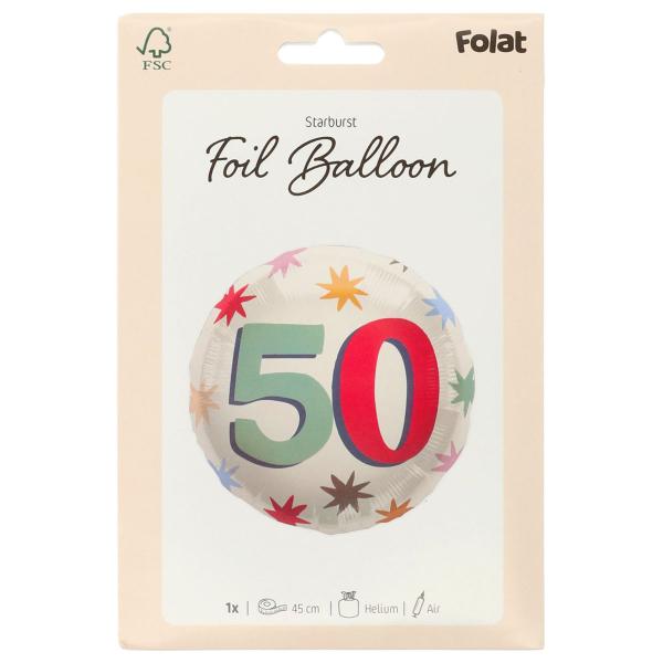 Rund Folieballon med Stjerner 50 år