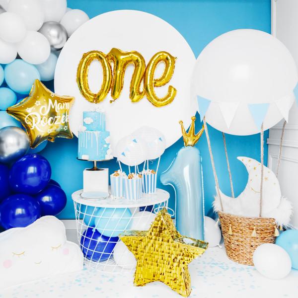 Talballon med Krone 1 år Lyseblå