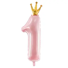 Talballon med Krone 1 år Lys Pink