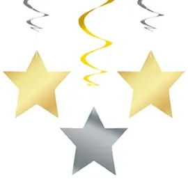 Hængende Dekorationer Guld- og Sølvstjerner