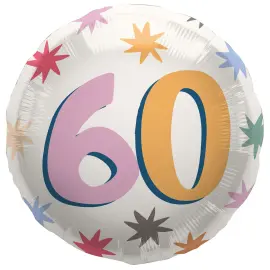 Rund Folieballon med Stjerner 60 &aring;r