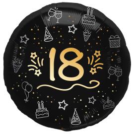 Rund Folieballon Sort 18 år