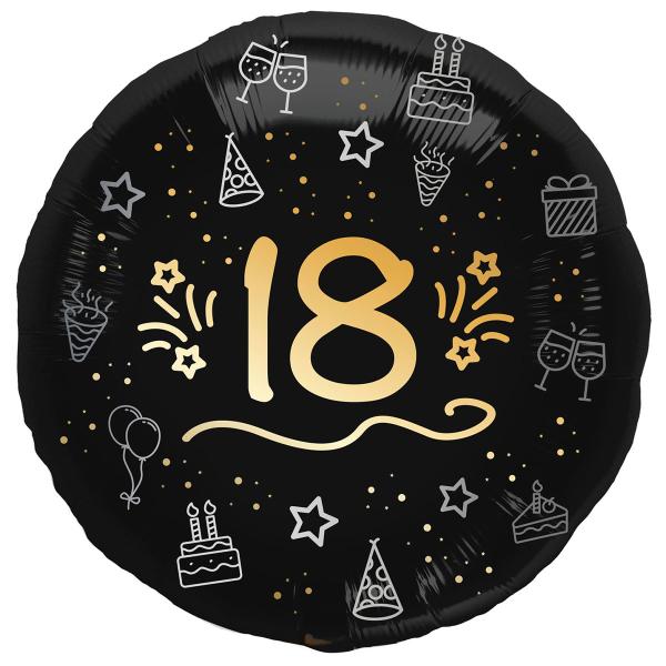 Rund Folieballon Sort 18 år