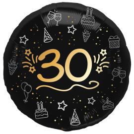 Rund Folieballon Sort 30 år