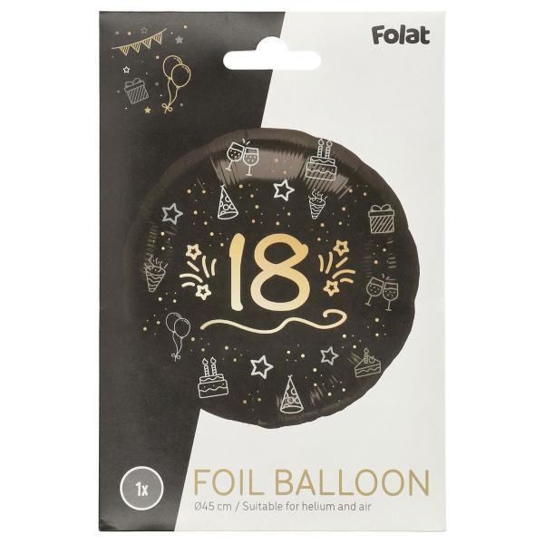 Rund Folieballon Sort 18 år