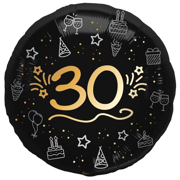 Rund Folieballon Sort 30 år