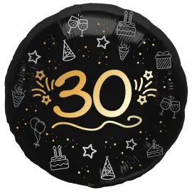 Rund Folieballon Sort 30 &aring;r