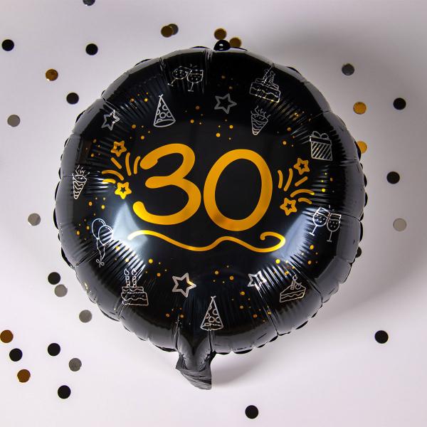 Rund Folieballon Sort 30 år