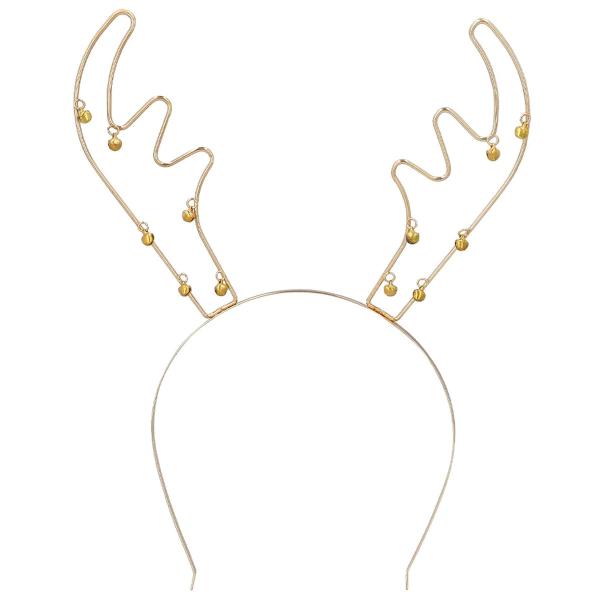 Rensdyrhorn Julehårbøjle med Klokker Guld