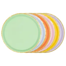 Paptallerkener Farvemix med Guldkant 6-pak