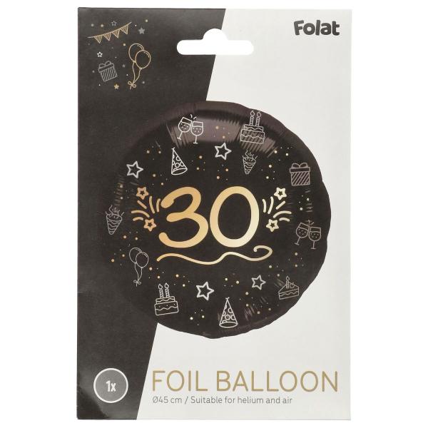 Rund Folieballon Sort 30 år