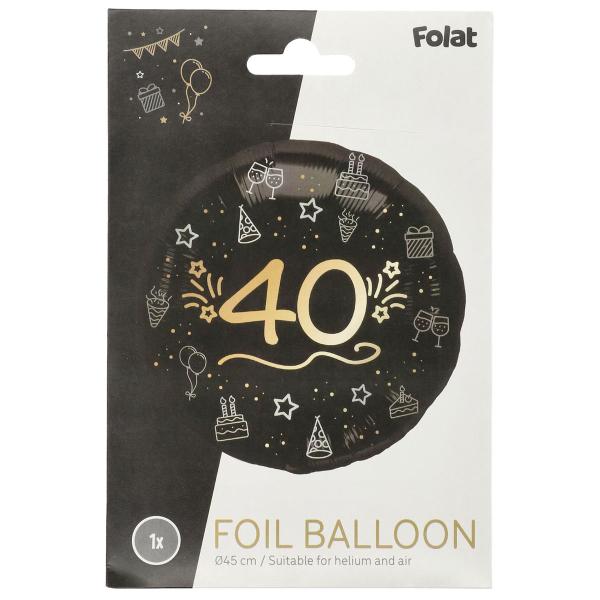 Rund Folieballon Sort 40 år