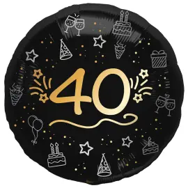 Rund Folieballon Sort 40 &aring;r