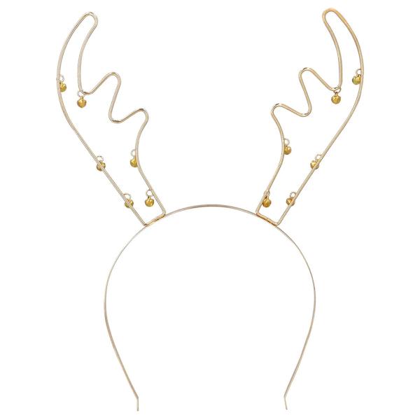 Rensdyrhorn Julehårbøjle med Klokker Guld