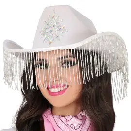 Cowboyhat med Frynser Hvid