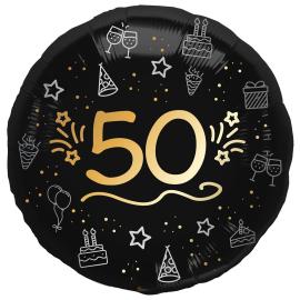 Rund Folieballon Sort 50 år