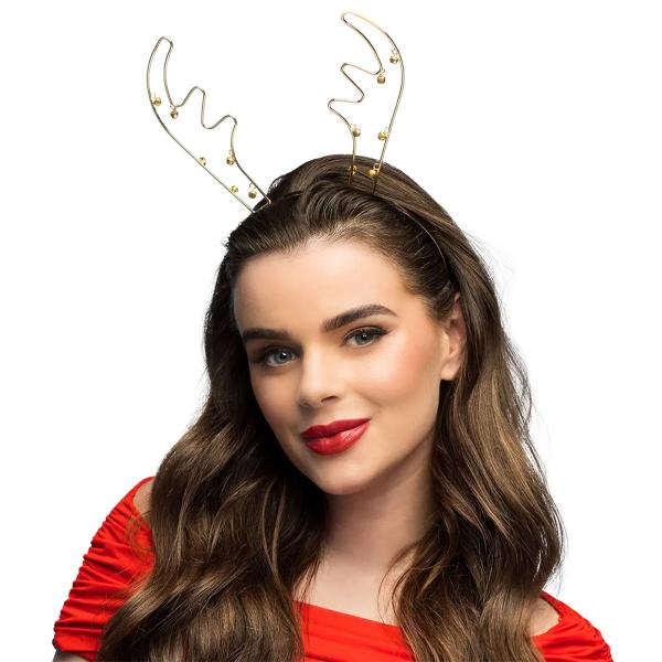 Rensdyrhorn Julehårbøjle med Klokker Guld