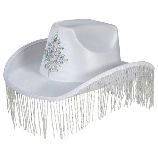 Cowboyhat med Frynser Hvid