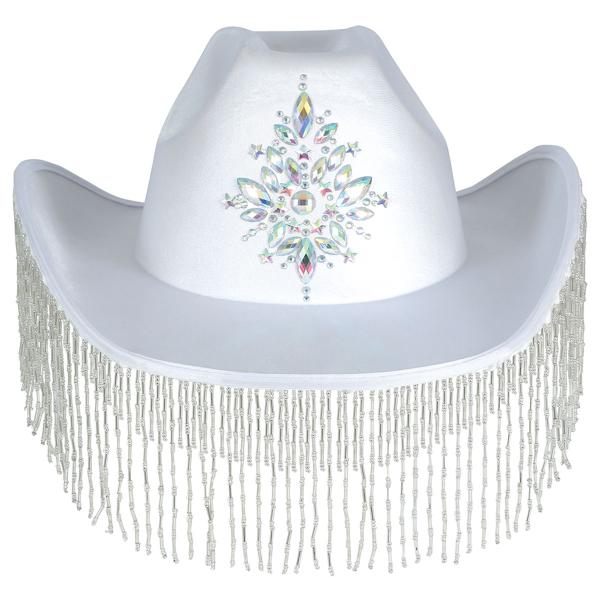 Cowboyhat med Frynser Hvid