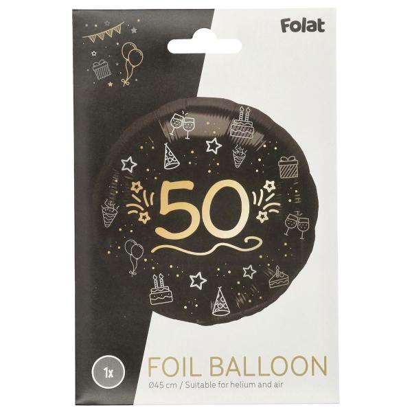 Rund Folieballon Sort 50 år