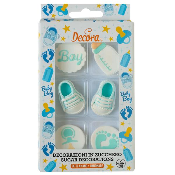 Sukkerdekorationer Baby Shower Blå/Hvid 6-pak