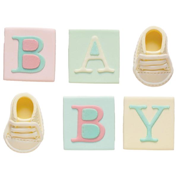 Sukkerdekorationer Baby Shower Farveblanding 6-pak