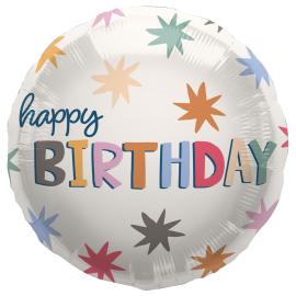 Rund Happy Birthday Folieballon med Stjerner