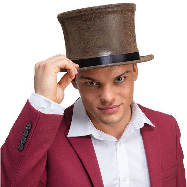 Høj Hat i Brun Imiteret Ruskind