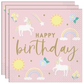 Happy Birthday Papirservietter Enhj&oslash;rninger 16-pak