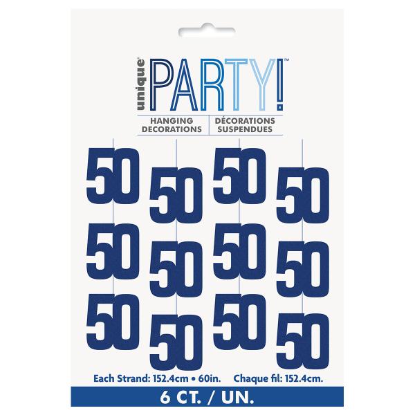 Hængende Tal 50 Holografisk Blå 6-pak