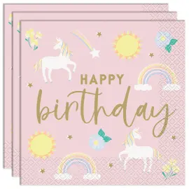 Happy Birthday Papirservietter Enhj&oslash;rninger 16-pak