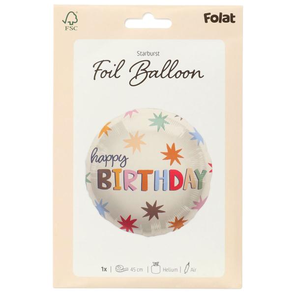 Rund Happy Birthday Folieballon med Stjerner