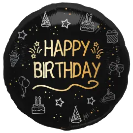 Rund Happy Birthday Folieballon Sort