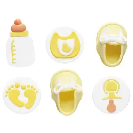 Sukkerdekorationer Baby Shower Gul/Hvid 6-pak